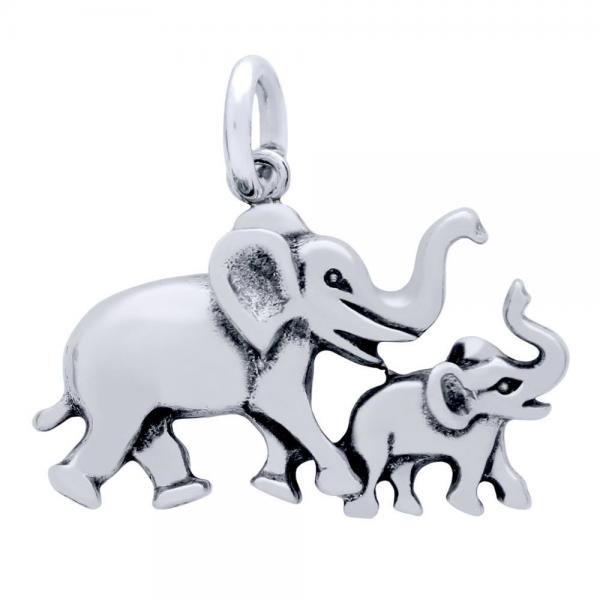 Pandantiv argint 925 cu elefant si pui de elefant [2]